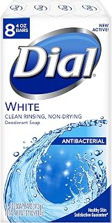 Dial White Antibacterial Deodorant Bar Soap, Clean Rinsing, Non-Drying, 9/8 Bars 4OZ (Pack of 72)