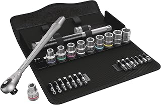 Wera 05004080001 8100 SC 10 Zyklop Imperial Metal Ratchet Set with Push-Through Square, 25 Piece, 1/2" Drive