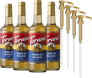 Torani Crème de Banana Syrup for Drinks & Desserts, Glass Bottle 4-Pack, Pumps Included, 25.4 Fl Oz Ea