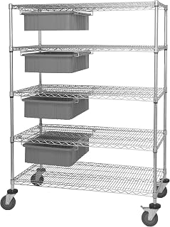 QUANTUM STORAGE SYSTEMS WRC5-63-2448-92060GY Wire Heavy Duty Wheels 5 Shelves 4 Dividable Grid Gray Bins 69" H x 48" W x 24" D