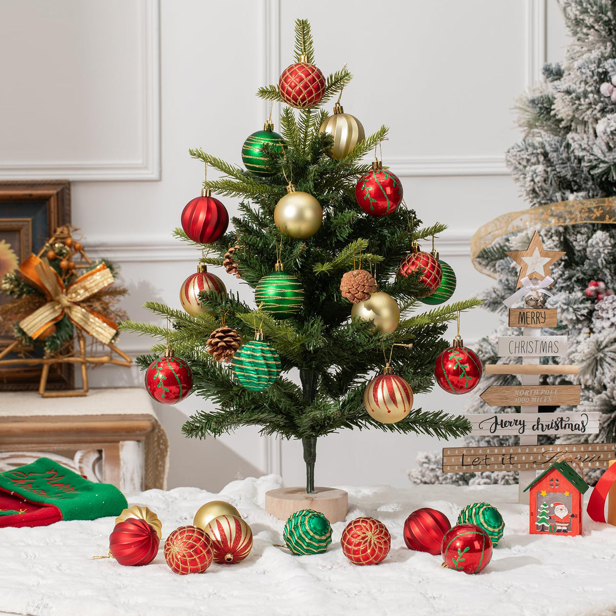Forsylvanas Jewelry Christmas Ball Ornaments, 100 Pack, 3 Sizes in Gold Red Green