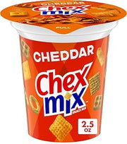 Chex Mix Cheddar Snack Mix, Snack Cup, 2.5 oz | Individual Cup, Fits Car Cupholder, Corn & Wheat Chex, Pretzels, Cheese Crackers, 50% Less Fat than Regular Potato Chips