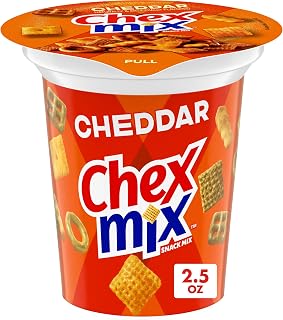 Chex Mix Cheddar Snack Mix, Snack Cup, 2.5 oz | Individual Cup, Fits Car Cupholder, Corn & Wheat Chex, Pretzels, Cheese Crackers, 50% Less Fat than Regular Potato Chips