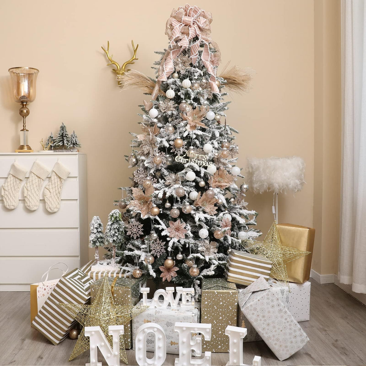 Wironlst Plastic Christmas Ornaments, Multi Size Set, Champagne