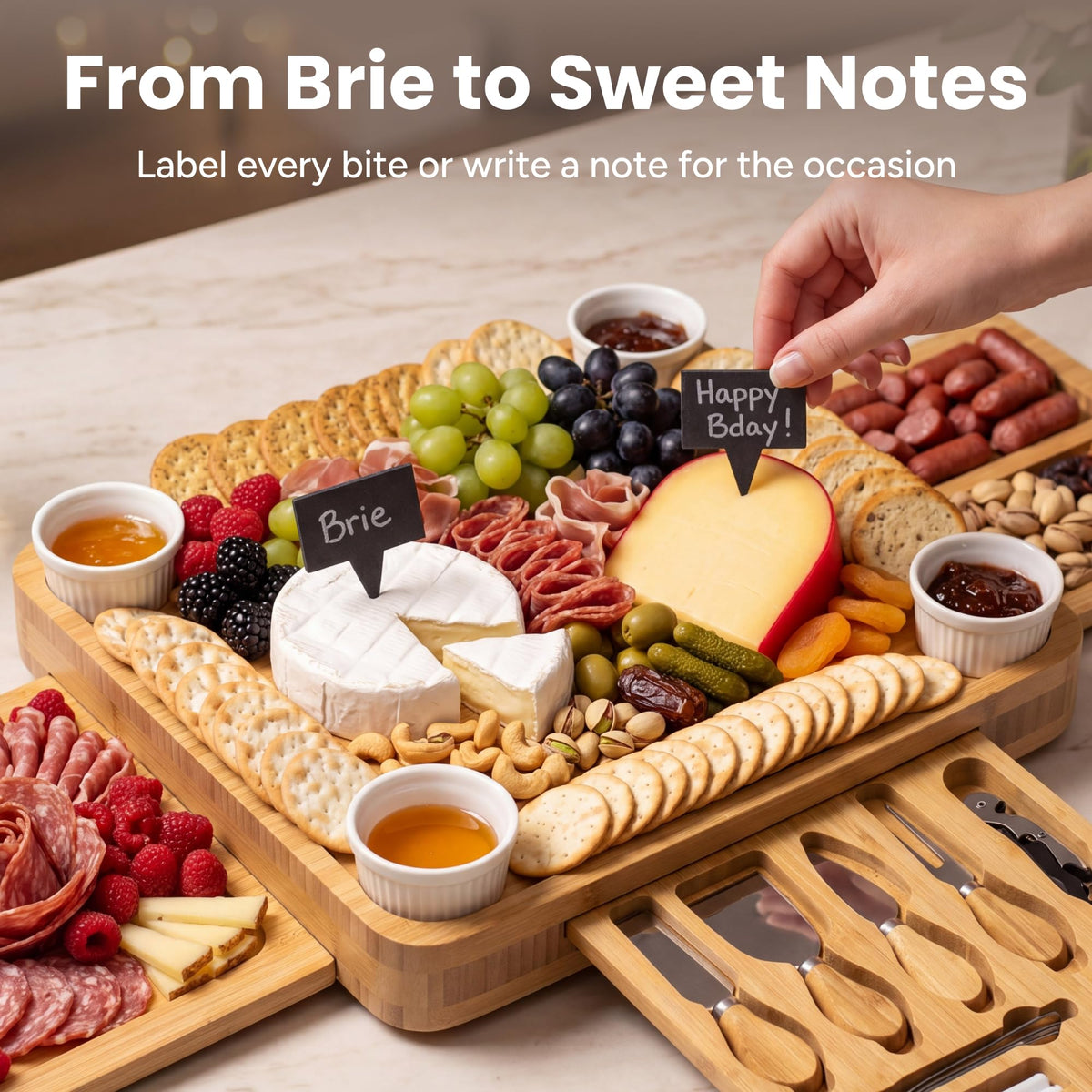 Smirly Bamboo Charcuterie Board Set, 15.7 x 13.3 Inch