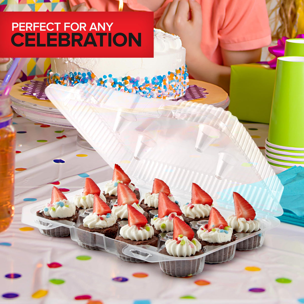 Mini Disposable Plastic Cupcake Containers (40 Pack) 12 - Count Tray Compartment by Stock Your Home – 12 Compartment - 40 Count, 1.0 ounces, OPS Plastic, Clear, Pack of 40