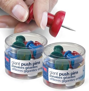Officemate Giant Push Pins, 1.5" Assorted Colors, 2 Tubs of 12 (92905)