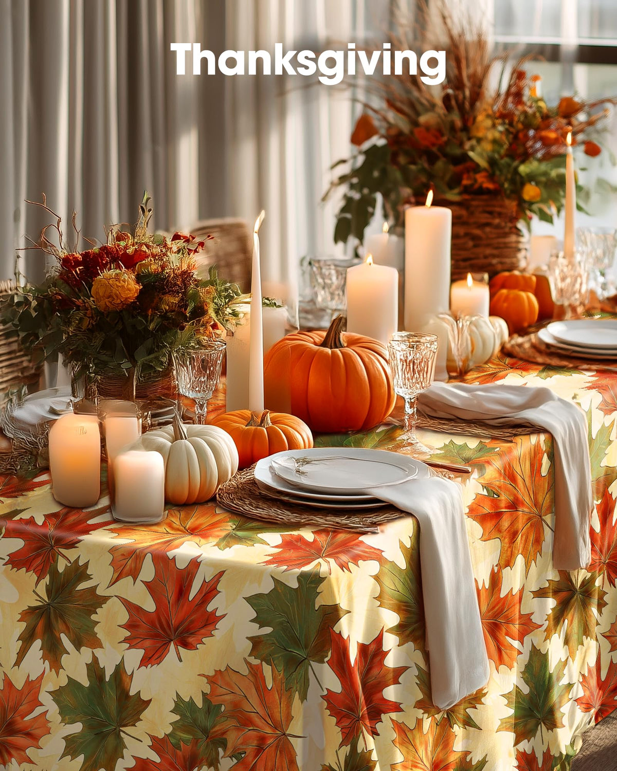 Pureegg Plastic Tablecloth, 54 x 108 Inch Rectangle, Autumn Maple