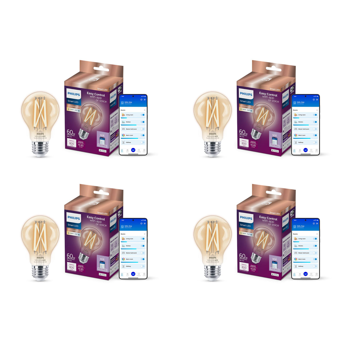 Smart Lighting by PHILIPS – Glass, White, Pack of 4, Model 567164