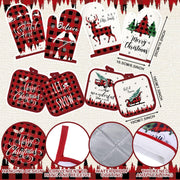 SiliFine Christmas Kitchen Set, 12 Pieces with Towels, Mitts and Pot Holders, Multicolor