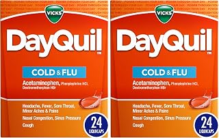 Vicks DayQuil LiquiCaps, Cough, Cold & Flu Relief, Sore Throat, Fever, & Congestion Relief, Non- Drowsy, 24 LiquiCaps (Pack of 2)