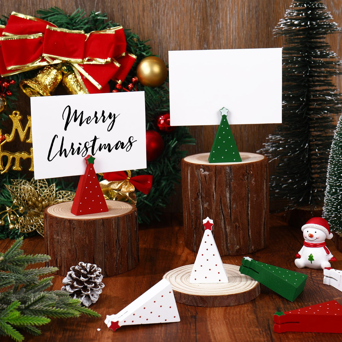 JarThenaAMCS Christmas Tree Place Card Holders, 24 Pack, Red Green White