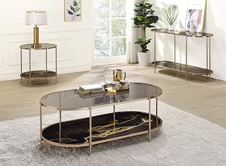 50" Marble Print Coffee Table, Round Coffee Table with Glass Top, Mesa De Centro para Sala with Metal Frame Storage Shelf for Elegant Home Lounge Spaces, Black