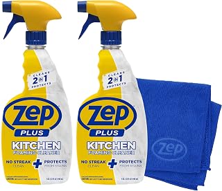 Zep Plus Foaming Kitchen Cleaner 32 oz (2 Units) & a Blue Microfiber Rag ECBD024-2-Pack No-Streak Cleaner for Kitchen Countertops Backsplashes and Appliances
