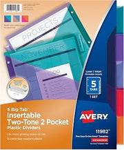 Avery Big Tab Insertable Plastic Pocket Dividers, 5-Tab, 1 Set