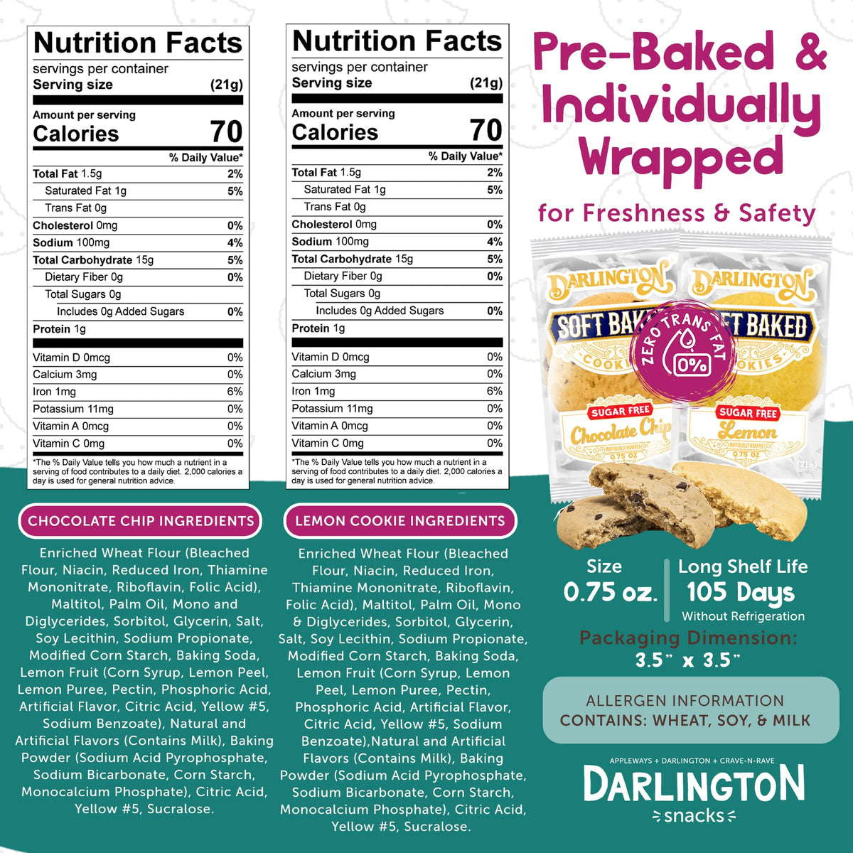 Darlington Snacks Assorted (Sugar-Free) / 0.75 Ounce (Pack of 212) / 212 Cookie Assortments