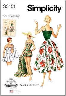 Simplicity S3151 Women's Vintage 1950s One-Piece Bathing Suit & Skirt Sewing Pattern, Sizes 8-16