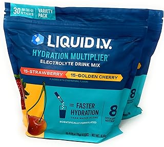 Liquid I.V. Hydration Multiplier, 30 Individual Serving Stick Packs in Resealable Pouch Flavor : Golden Cherry & Strawberry (2), 2.7 pounds