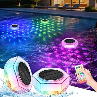 Kimjo 2 Pack Solar Powered Floating Pool Lights that Float | Remote Control, 7 Lighting 6 Modes Dynamic, IP68 Waterproof for Swimming Inground Pool, Bathtub, Party, Garden Decor