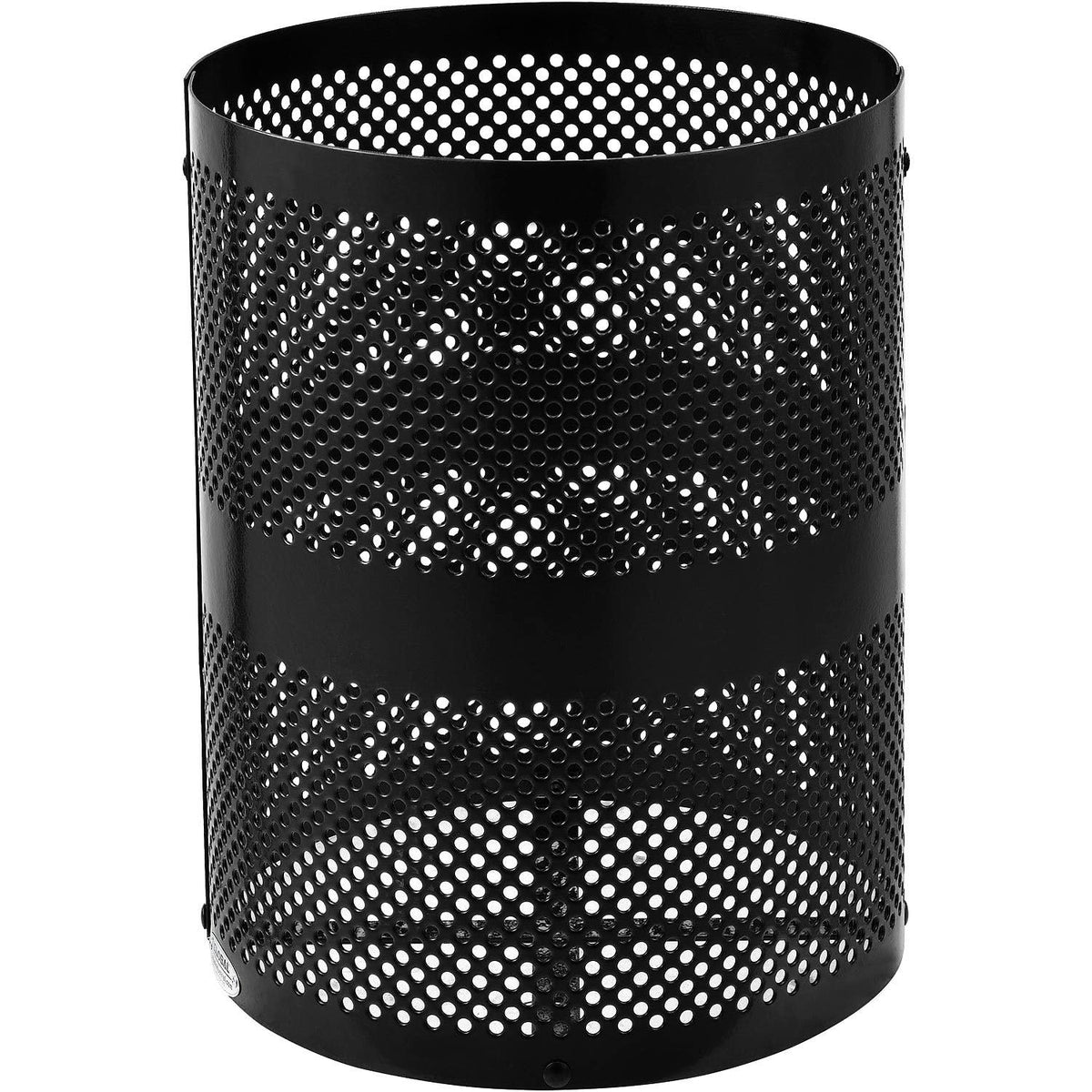36 Gallon Outdoor Perforated Steel Round Trash Can by Global Industrial – 23.5 inches (Diameter) x 40 inches (Height), 36.0 gallons, Steel, Black, Model 261949BK