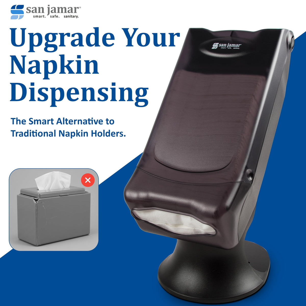 Venue Napkin Dispenser with Stand by San Jamar – 8.75 Inches, 0.0 ounces, Acrylonitrile Butadiene Styrene, Black, Model H5000STBK