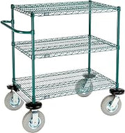 NEXEL 3 Shelf CART, Poly-Green, 36INL X 24INW X 43INH, Pneumatic Rigid CASTERS