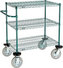 NEXEL 3 Shelf CART, Poly-Green, 36INL X 24INW X 43INH, Pneumatic Rigid CASTERS