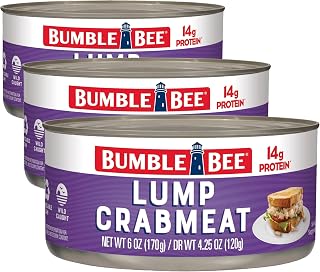 Bumble Bee Lump Crab Meat, 6 oz Can - 14g Protein & 1g Carb Per Serving - Wild Caught, Small Chunks, Drain Before Use - Packaging May Vary (Pack of 3)