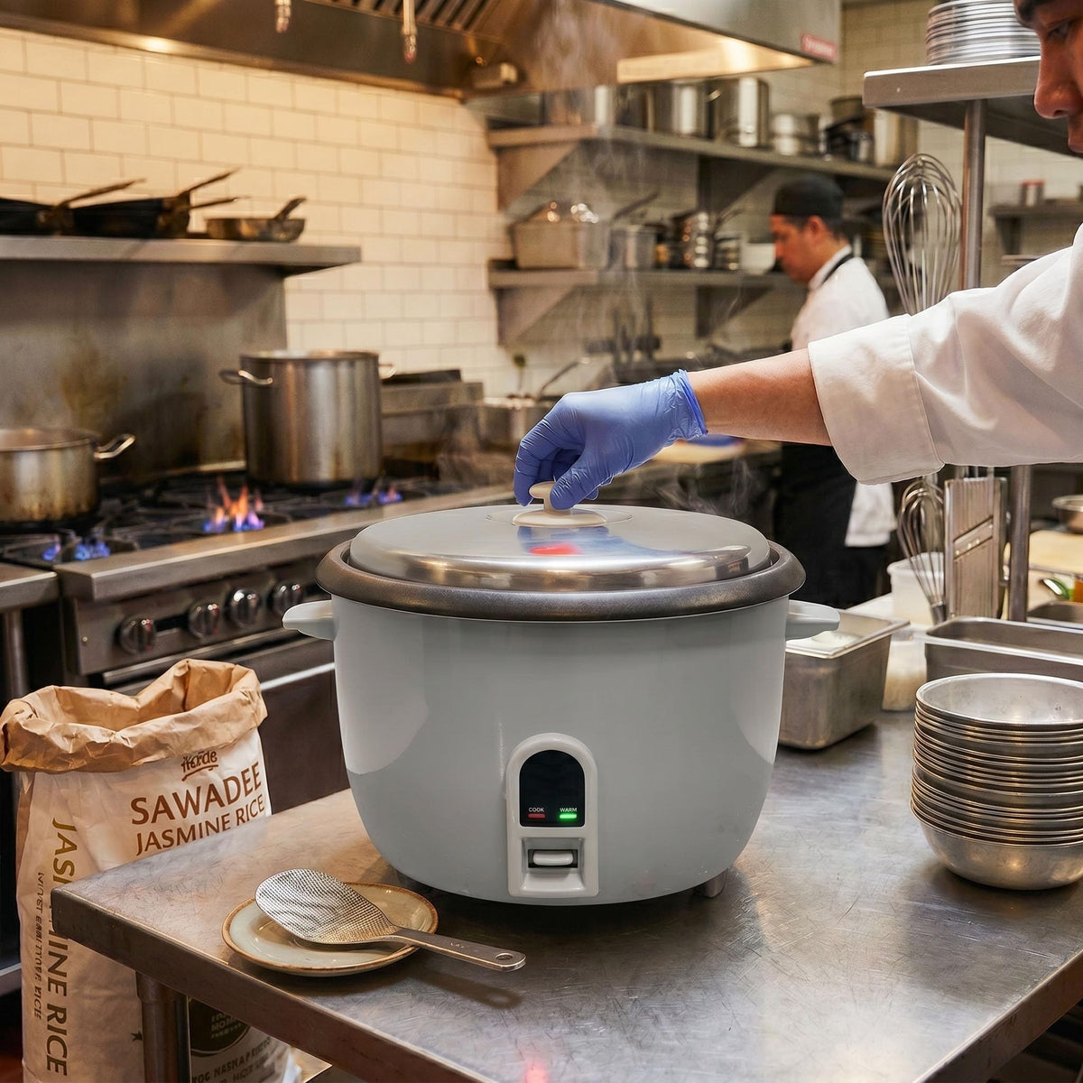 Commercial Rice Cooker by Global Solutions – 24.0 cups, Stainless Steel, Grey, Model GS1630