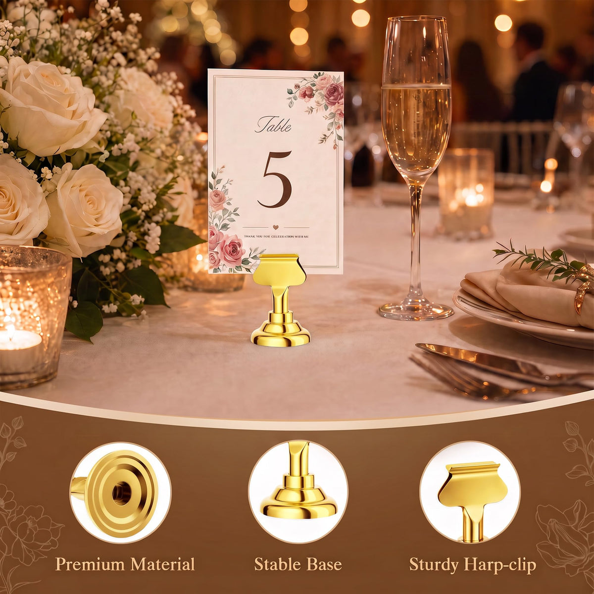 Erytllly Place Card Holders, Stainless Steel 1.7 Inch, Gold 36 Pack