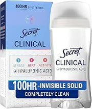 Secret Clinical Strength Invisible Solid Antiperspirant Deodorant for Women, 100HR Sweat & Odor Protection, 3X Stress Protection with Hyaluronic Acid, PH Balanced, Completely Clean Scent, 2.6 oz