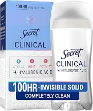 Secret Clinical Strength Invisible Solid Antiperspirant Deodorant for Women, 100HR Sweat & Odor Protection, 3X Stress Protection with Hyaluronic Acid, PH Balanced, Completely Clean Scent, 2.6 oz