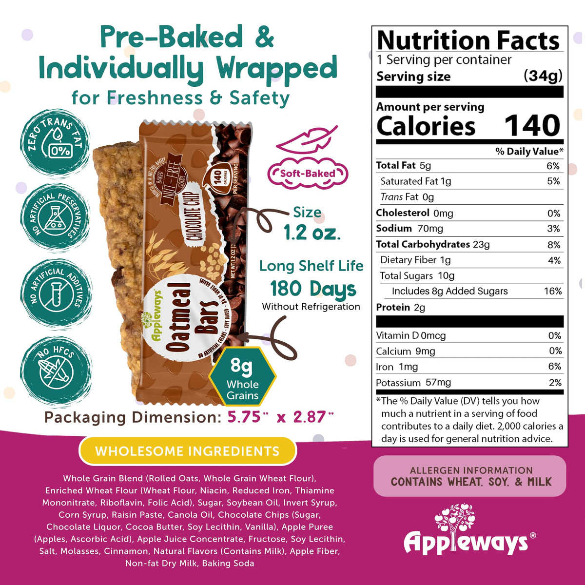Appleways Chocolate Chip / 1.2 Ounce (216 Count) / 216 Whole Grain