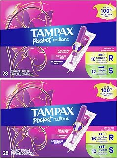 Tampax Pocket Radiant Duo Pack, Regular/Super, Unscented, 28 ct (Pack of 2)