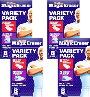 Mr. Clean Magic Eraser Sponge, All Purpose Cleaner, Cleaning Scrubber, Wall, Kitchen, Bathroom, Shower Cleaner, Melamine Sponge, Cleaning Pads, Variety Pack, 5 Extra Durable, & 3 Grease Magic Erasers