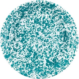 Crow Canyon Home Enamelware Pasta Plate, 10.5 inch, Turquoise/White Splatter (Single)