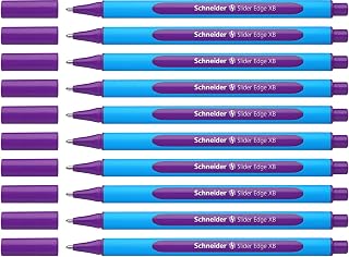 Schneider Slider Edge XB (Extra Broad) Ballpoint Pen, 1.4 mm, Light Blue Barrel, Violet Ink, Box of 10 Pens (152208)