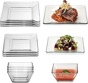 Libbey Tempo Glass Dinnerware Set, Sleek Square Clear Glass Plates and Bowls Set of 12, Dishwasher Safe Dinnerware for Parties or Everyday Use