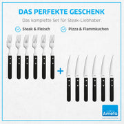 Amefa knife set / Steakbesteck Set für 6 Personen, schwarz / Silver, Black Steak Sets