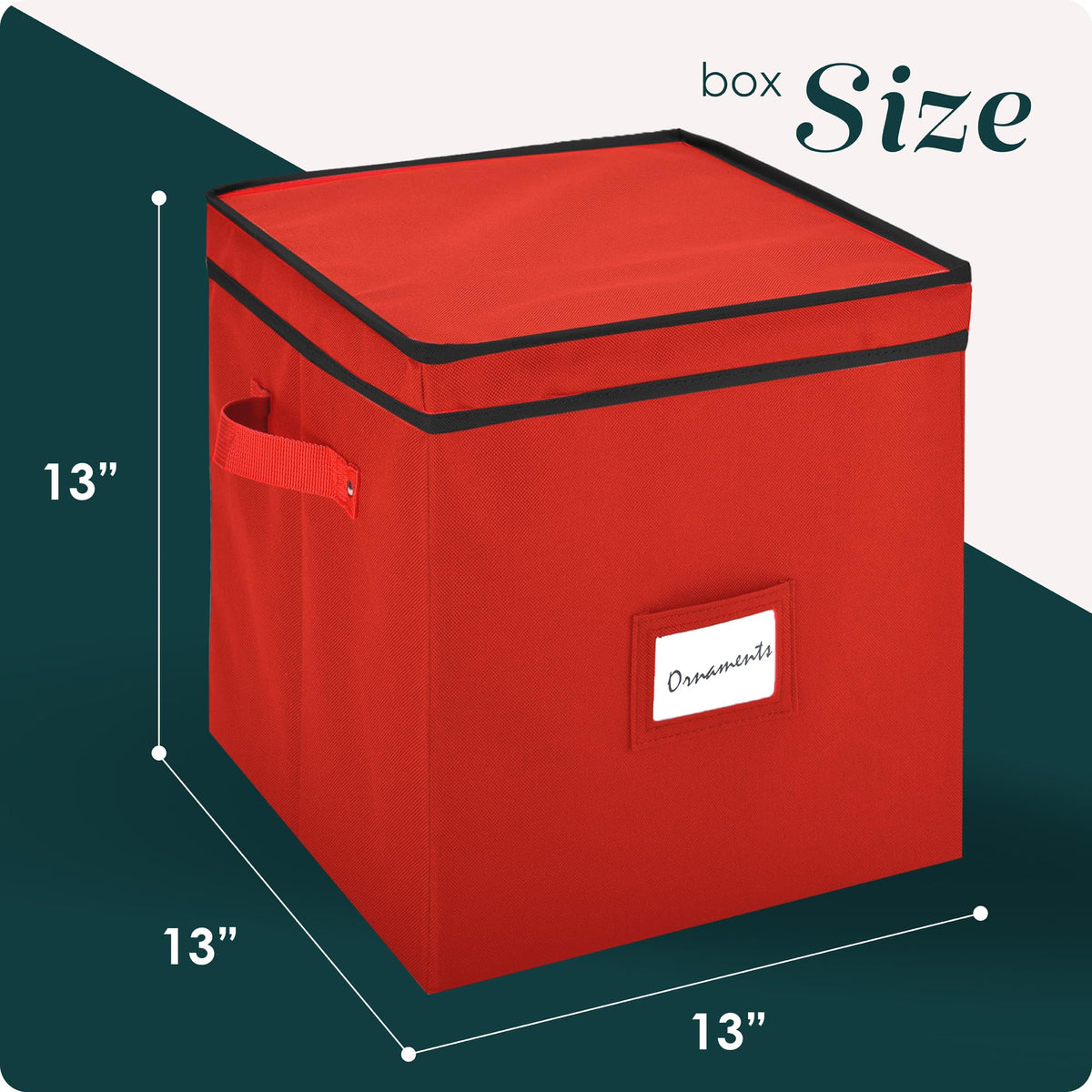 Handy Laundry Ornament Storage Box, Holds 64 Items, Adjustable Dividers, Red