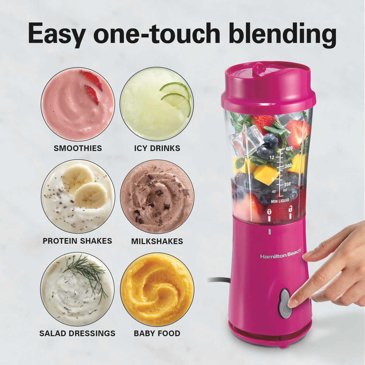 Portable Blender for Shakes and Smoothies by Hamilton Beach – 14 oz. (Pack of 4), 14.0 fluid_ounces, Stainless Steel, Raspberry, Pack of 4