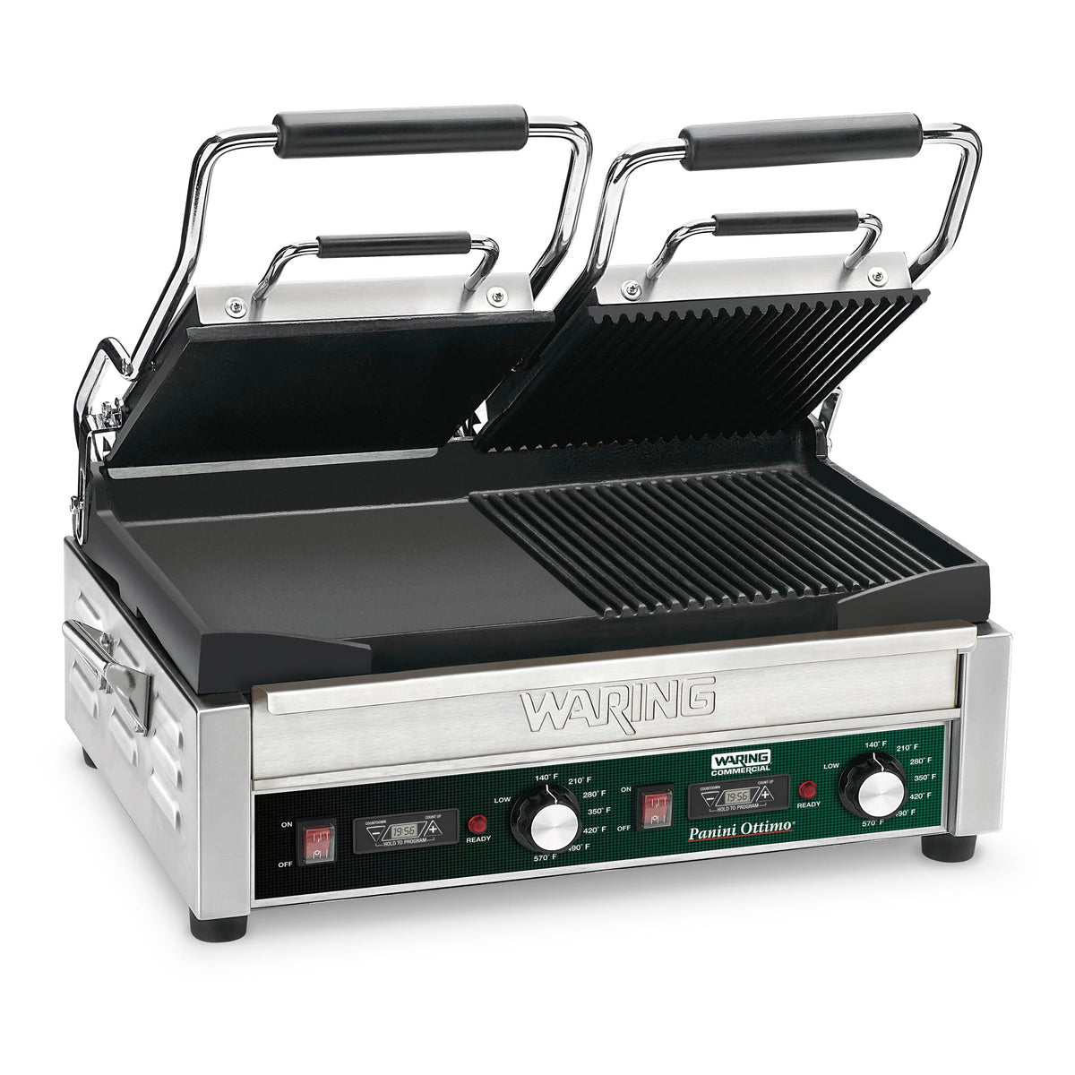 Panini Press with Timer by Waring – Large and Dual Cooking Surface Machines, Iron, Green, Model WDG300T