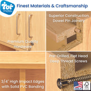 Curved Table 72" Wide (Maple/Maple) by Tot Mate – unspecified, 3/4" Thick Industrial Grade Wood With Laminate Surfacing, Maple/Maple, Model TM9373