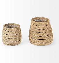 Mercana Hayes Medium Brown Seagrass Round Basket With Stripe Pattern in Set Of 2