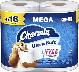 Charmin Ultra Soft Toilet Paper, 4 Mega Rolls = 16 Regular Rolls