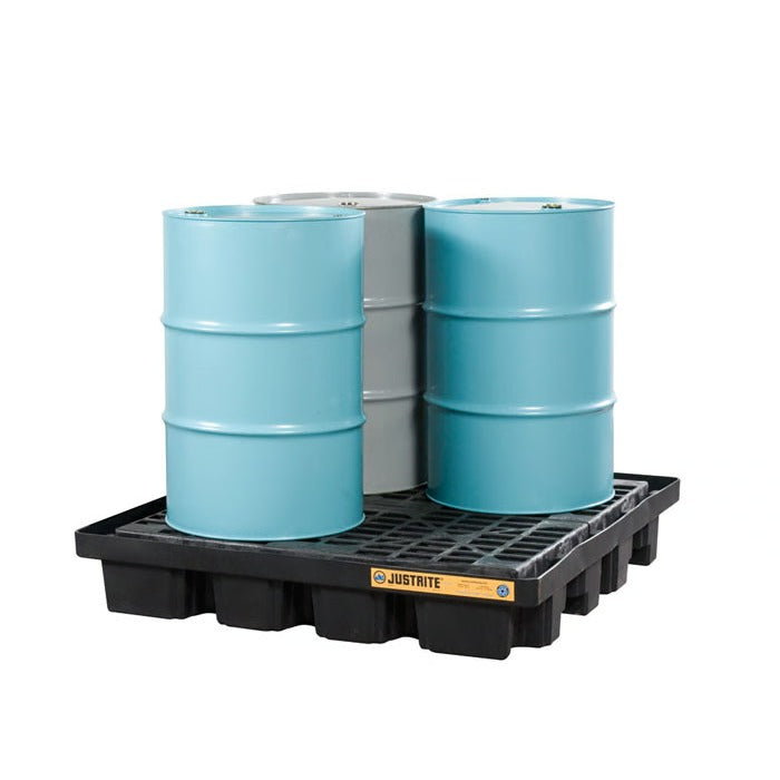 Justrite EcoPolyBlend Polyethylene Plastic Pallet, 55" Wide, Black - 5,000 lb. 79 gal.