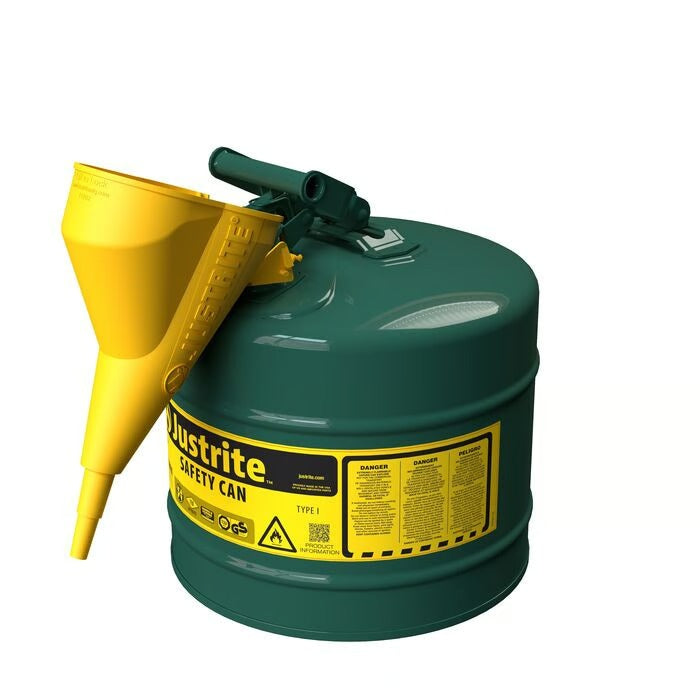 Justrite Steel Safety Can, 5 gal., Green - 7150410