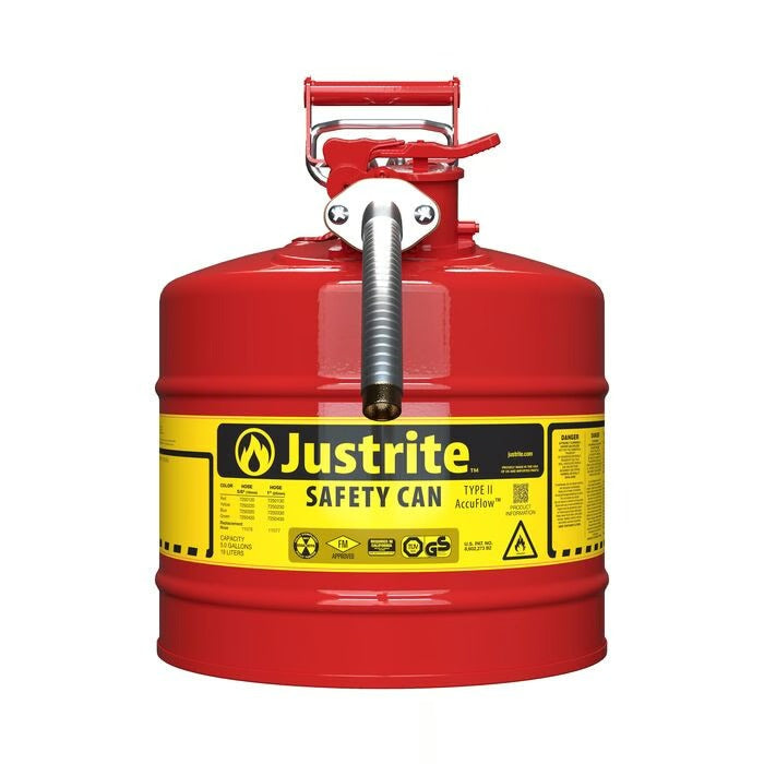 Justrite Steel Safety Can, 5 gal., Red - 1"
