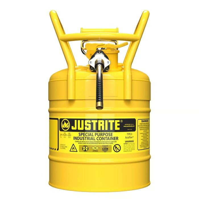 Justrite Steel Safety Can, 5 gal., Yellow - 5/8"