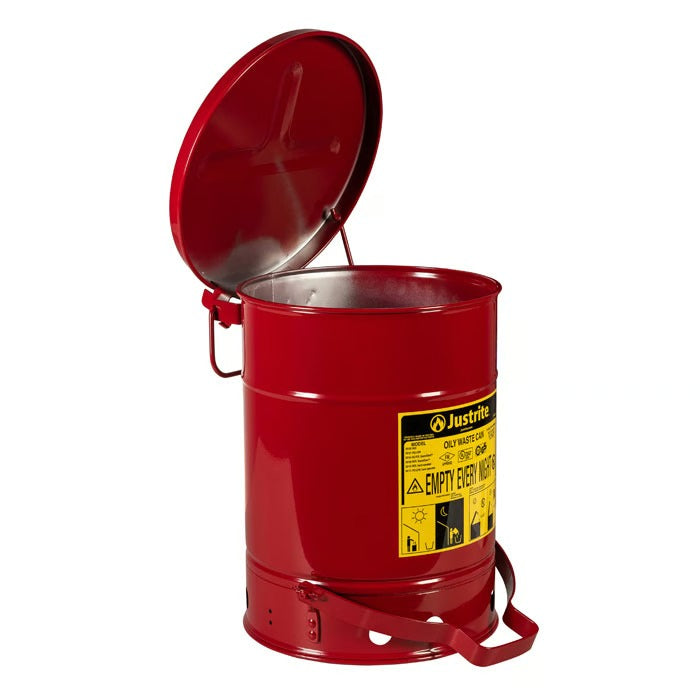 Justrite Steel Oily Waste Can, Red - photo 2